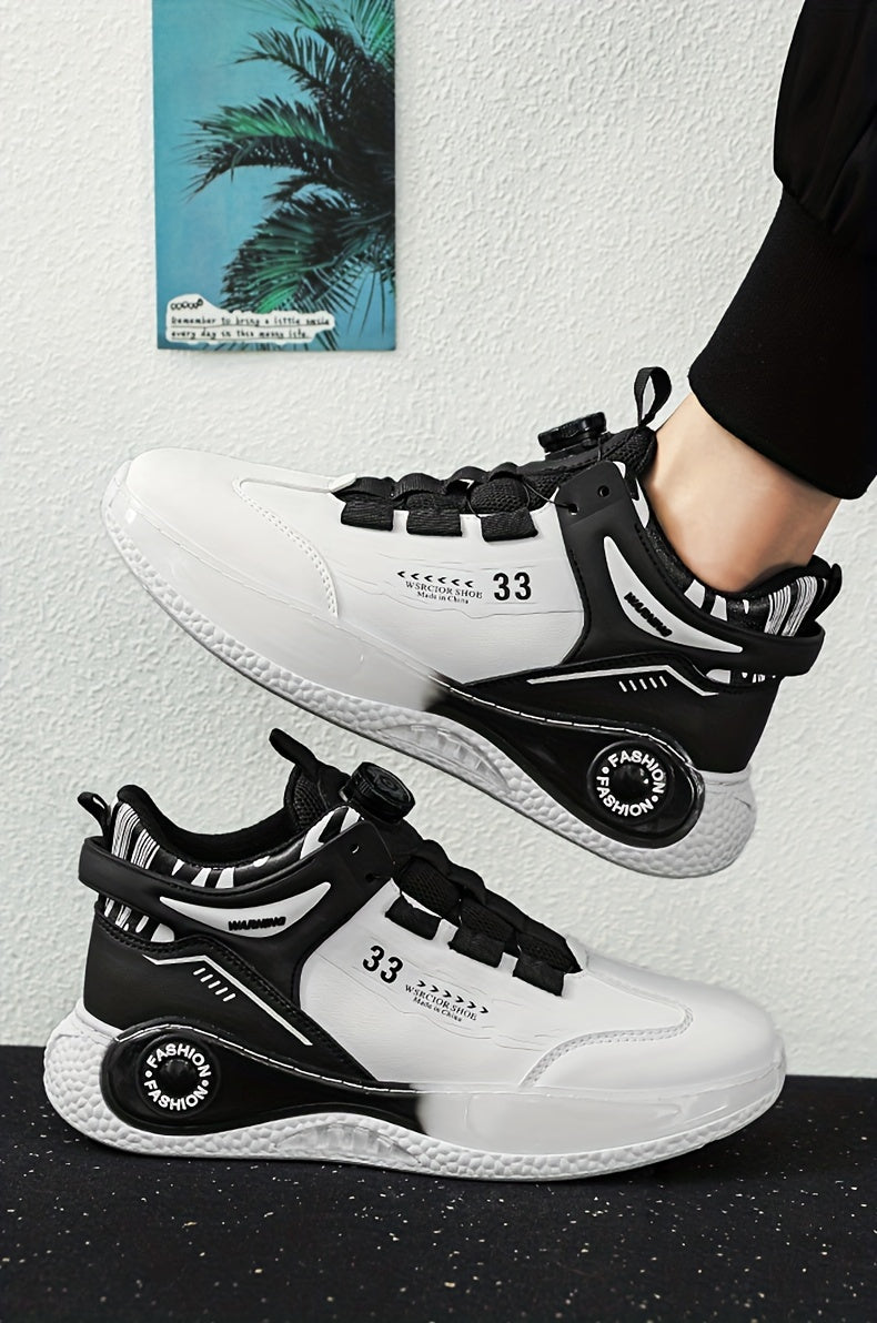 Men's Fashionable High-Top Sneakers with Rotating Buckle - Versatile, Breathable Running Shoes for All Seasons