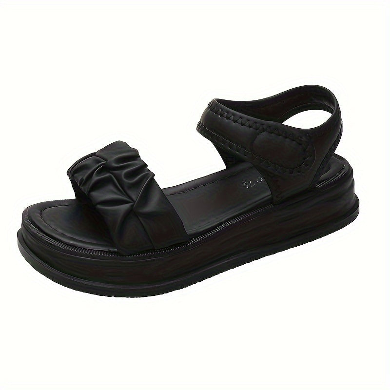 Women's Solid Color Flat Sandals, Casual Open Toe Summer Shoes, Comfortable Ankle Strap Sandals