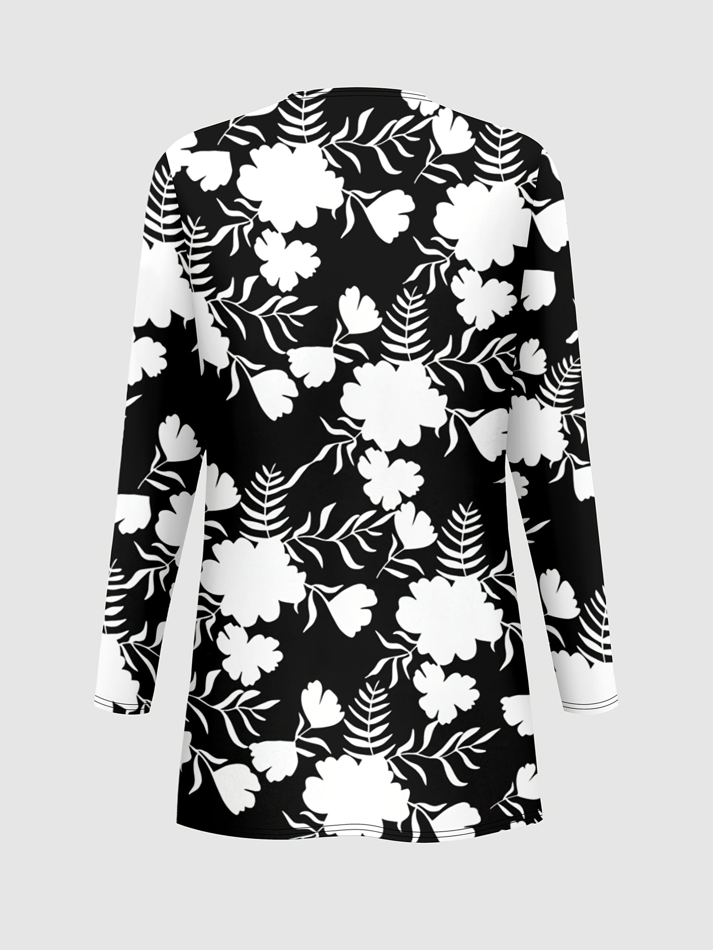 Plus Size, A three-piece set of Women's plus-size elegant floral print top and solid-color vest pants