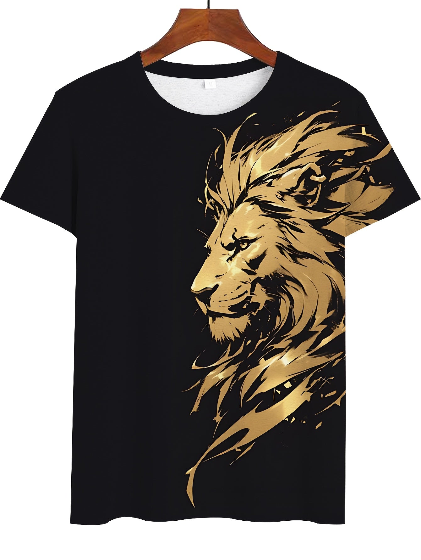 New Lion 3D Print Pattern, Casual Short Sleeve Round Neck T-Shirt, Outdoor Men's Clothing