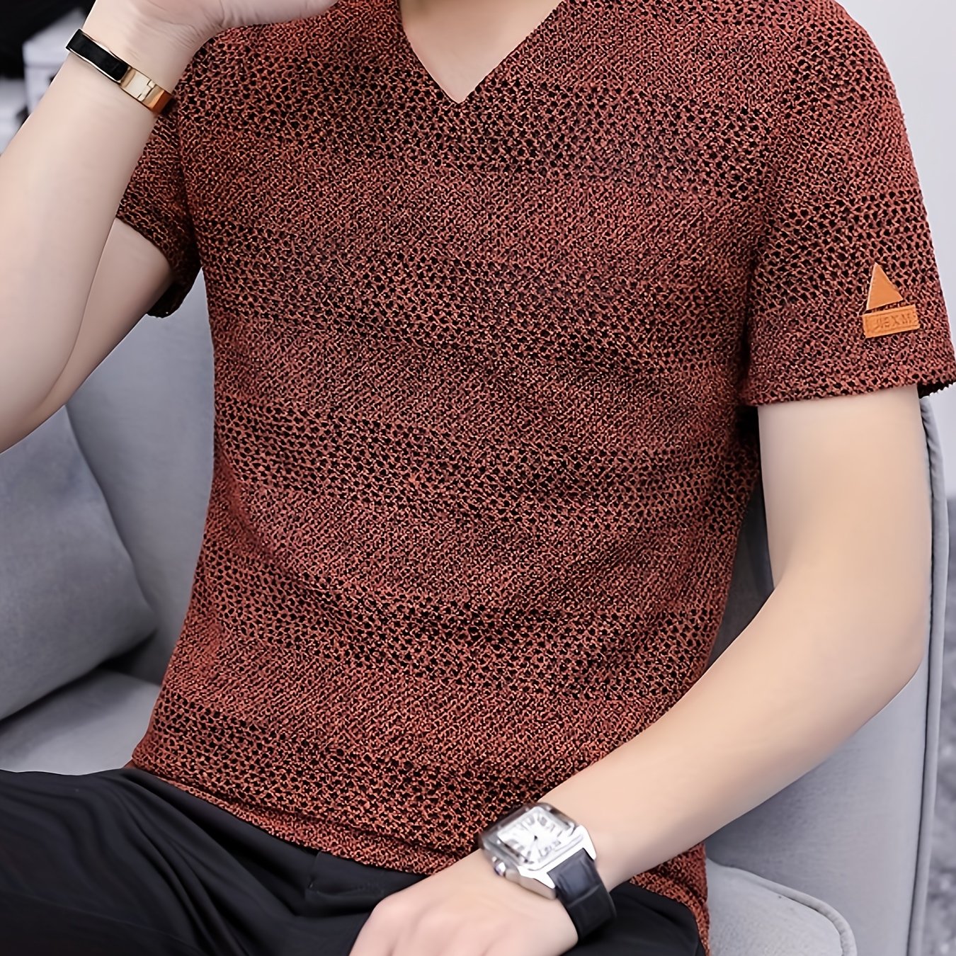 Men's Short-Sleeve T-Shirt Summer Hollow-Out Cool High-End Half Sleeve Breathable Non-See-Through