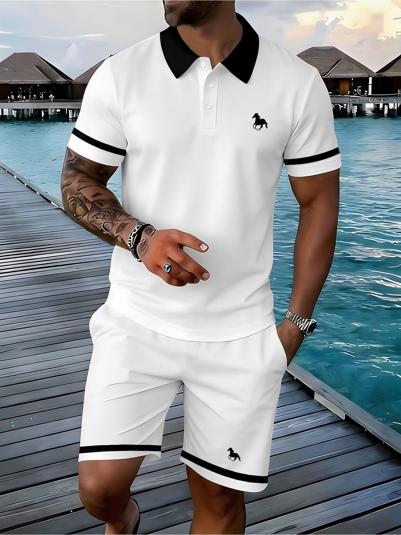Men's Casual Short-Sleeve Polo & Shorts Set Lightweight Summer