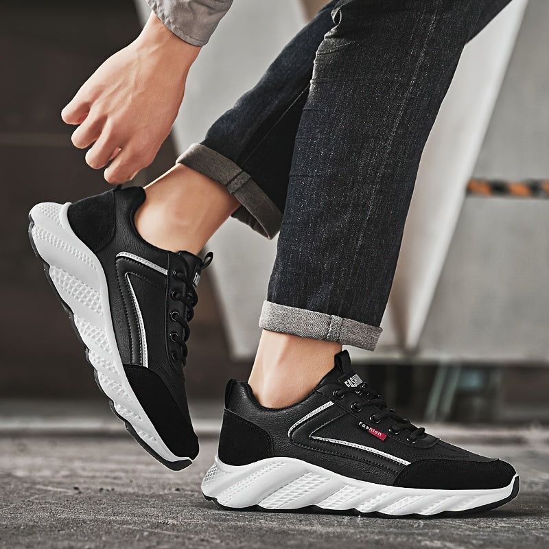 Men's Versatile Casual Sneakers - White Green Low-Top Lace-Up Shoes with Rubber Sole, Comfortable for Casual Attire and Athletic Activities