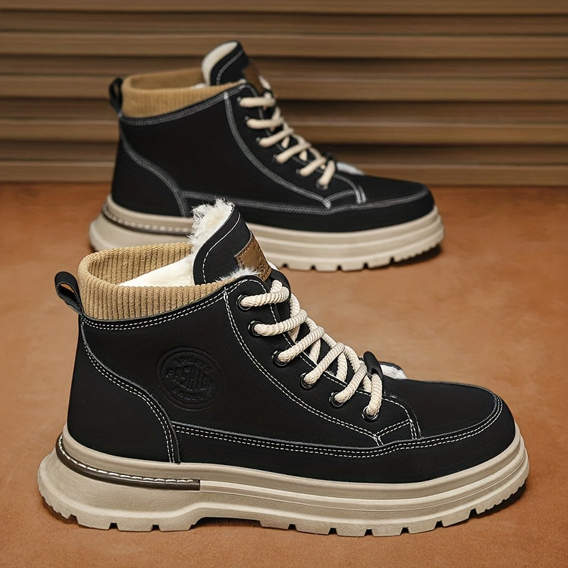 Men's Snow Boots with Lining, Thickened Outdoor Hiking Boots, Trendy Versatile Work Boots, British Short Boots