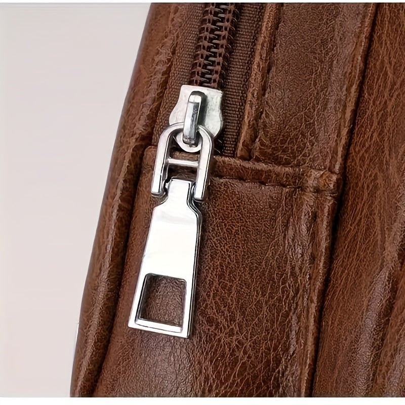 2025 New Men'S Fashion Chest Bag - Soft Faux Leather Anti-Theft Crossbody Bag with Multiple Compartments, Adjustable Strap Zipper Closure for Gym, Travel, Casual Outings (Brown), Secure Travel Pouch, Textured Finish