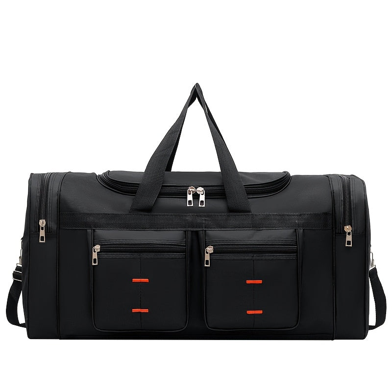 Versatile Large-Capacity Black Nylon Travel Bag for Men & Women - Durable, Adjustable Shoulder Strap, Multi-Compartment Organizer with Front Zipper Pocket - Ideal for Travel, Gym, Yoga, Camping, Work & More, Bags for Travel
