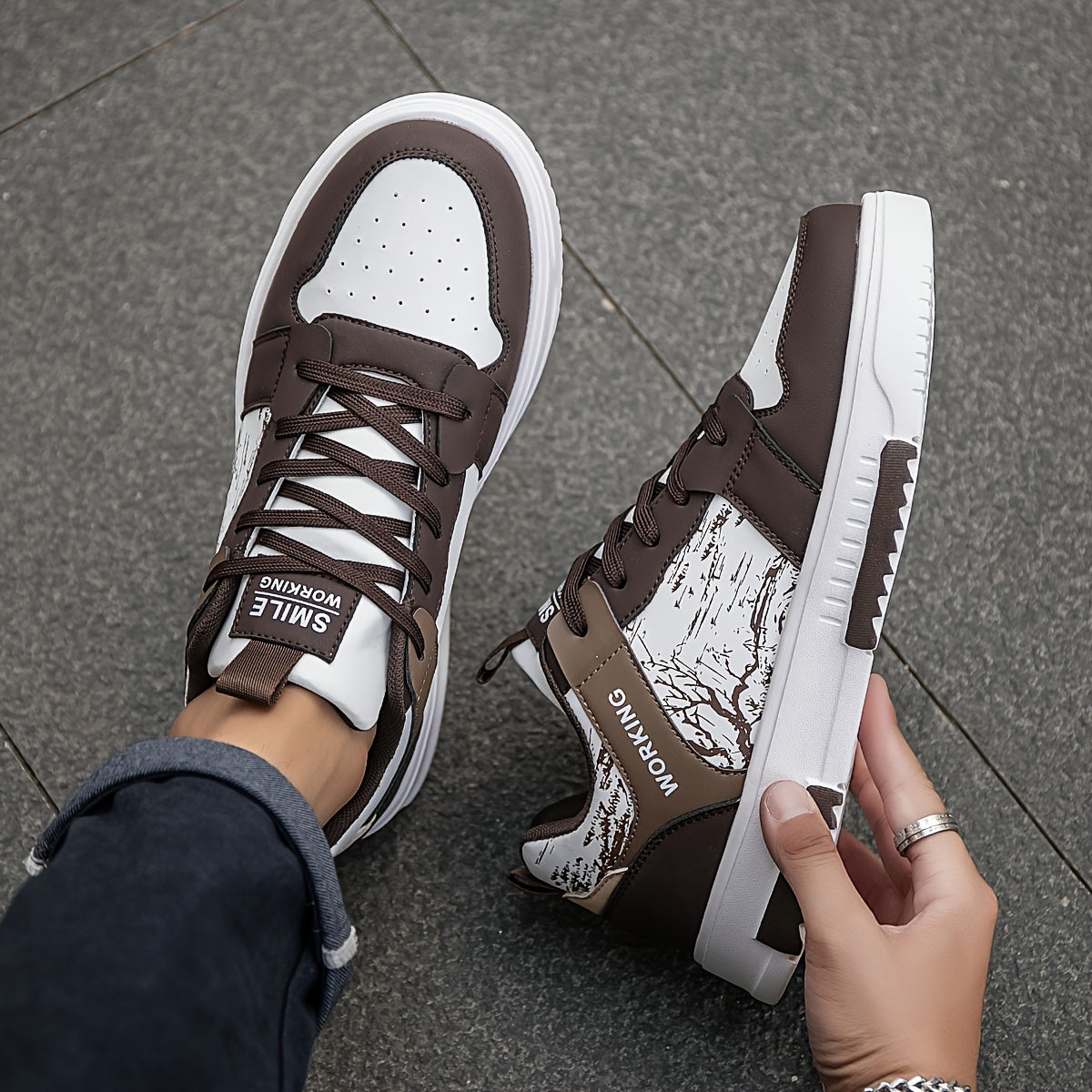 1pair Men'S Fashion Skateboard Sneakers, Casual Street Style Athletic Shoes with Branch Print, Comfortable Lace-Up Low-Top Trainers, Faux Upper, Fabric Lining, EVA Sole, for Running and Daily Wear