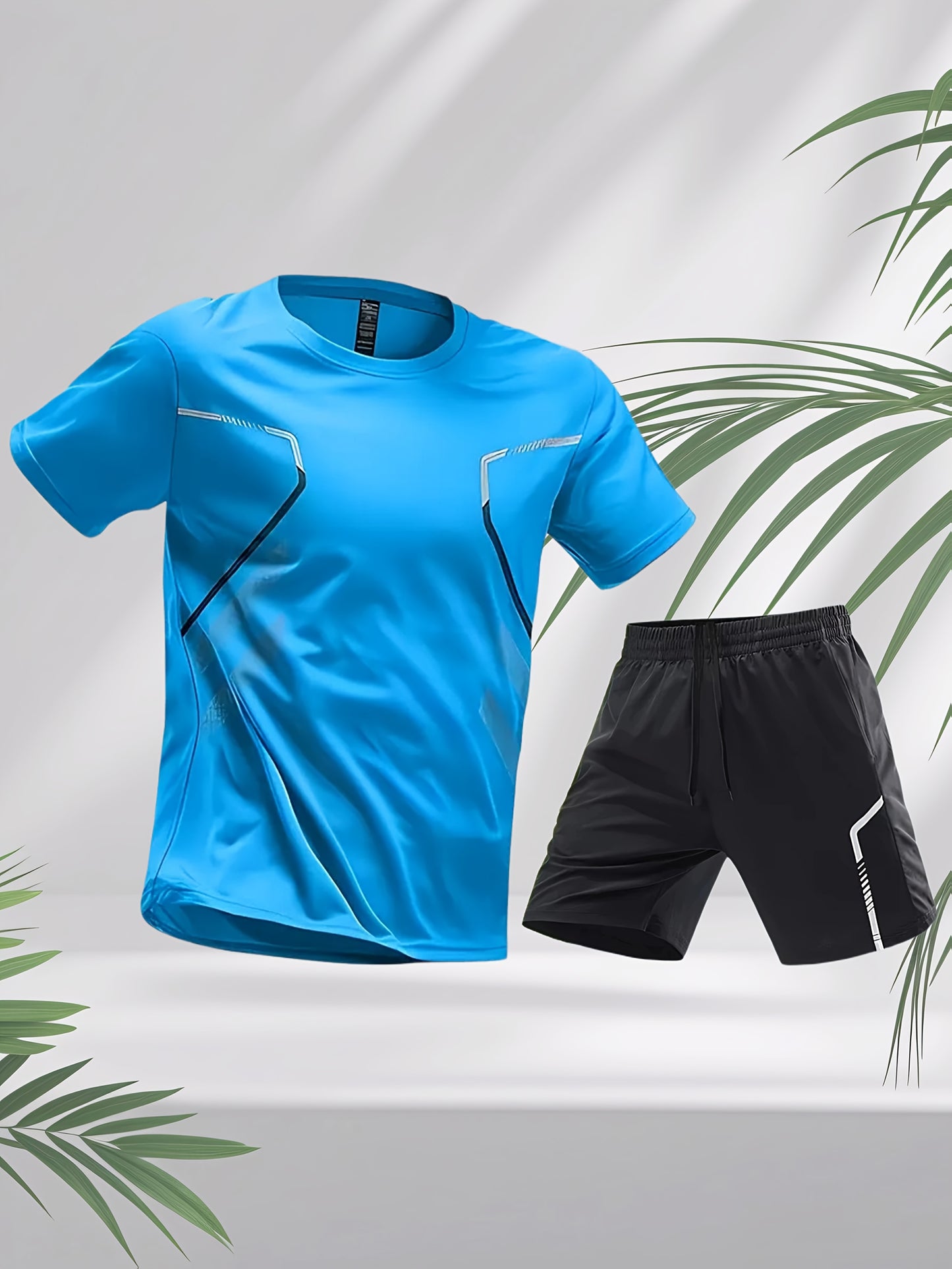 2pcs Men's Running Sportswear Set Summer Ice Sliky Fiber Fabric Quick-Dry Sweat-Absorbent Fitness Casual Short Sleeve Shorts Outfit