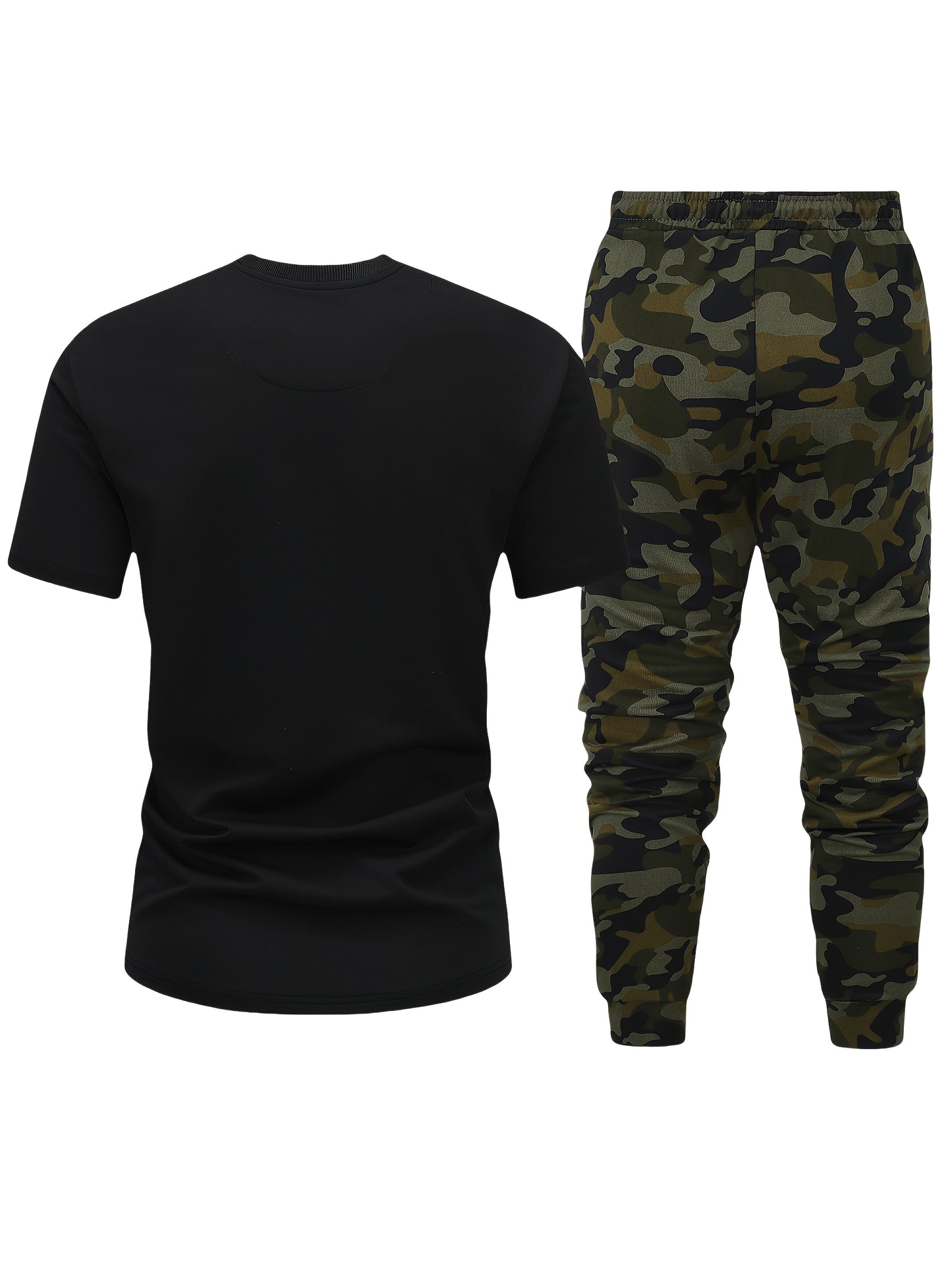 Men'S Camouflage Short Sleeve T-Shirt & Pants Set - Breathable, Quick-Dry Knit Fabric, Casual Style, Regular Fit, Ideal for Outdoor Activities, Hiking, and Fishing, Outdoor Clothing | Casual Style | Comfortable Fit