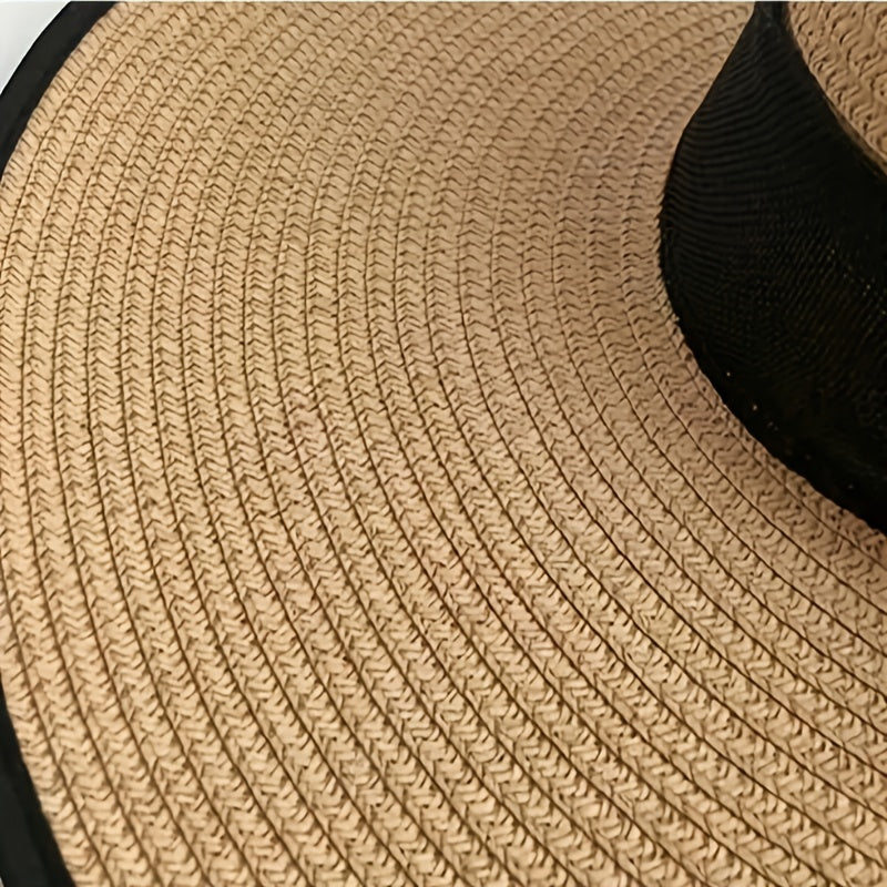 Elegant Women'S Wide Brim Straw Sun Hat with Black Bow - Stylish & Breathable Beach Hat for Summer, Ladies' Beach Accessory with Paper Straw Design, Beach Accessories|Bowknot Adornment|Paper Straw Material