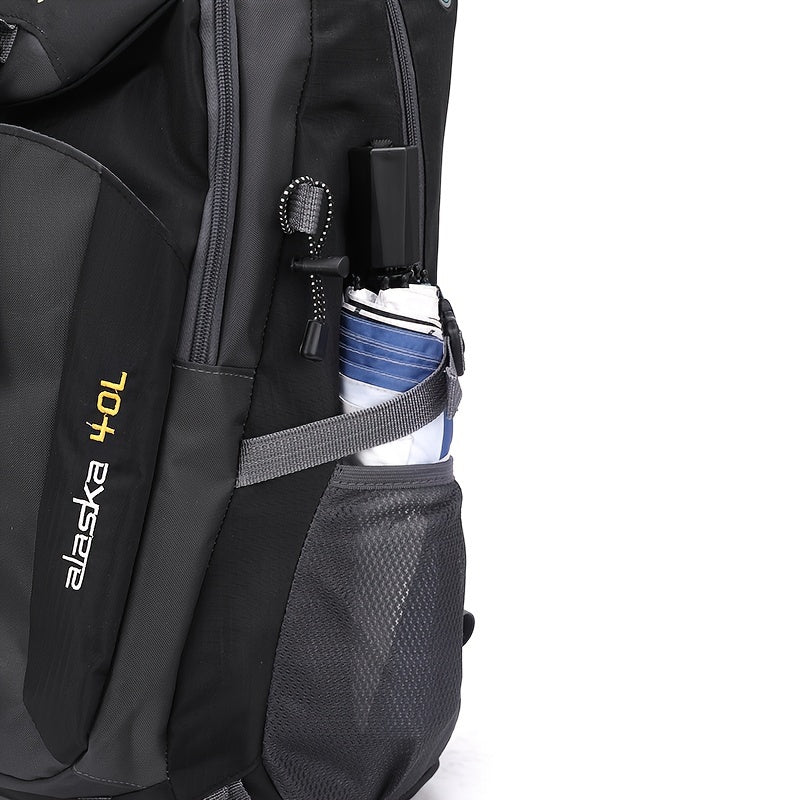 40L Black Oxford Backpack for Hiking, Travel & Outdoor Adventures - Lightweight, Durable with Adjustable Straps, Design, Perfect for Camping, Cycling & Student Use