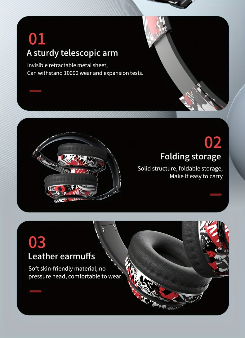 Wireless Headset with Shocking Sound, HIFI Sound Quality, 50 Hours Battery Life, Support Card Playback, Wired/Wireless Connection, RGB Luminous Lamp Effect, New Upgrade/Physical Noise Reduction, Acoustic Fidelity, Non-Inducti