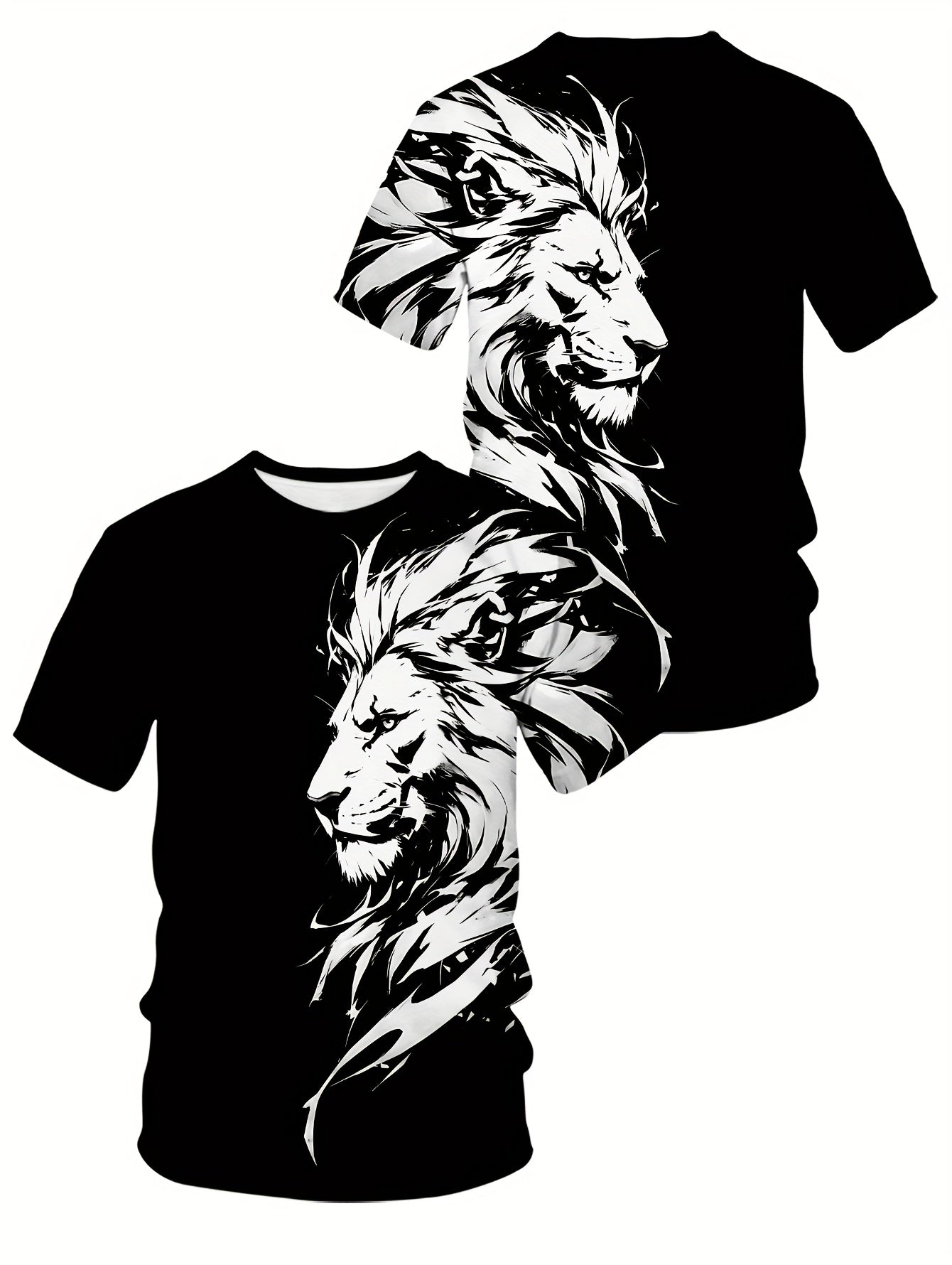New Lion 3D Print Pattern, Casual Short Sleeve Round Neck T-Shirt, Outdoor Men's Clothing