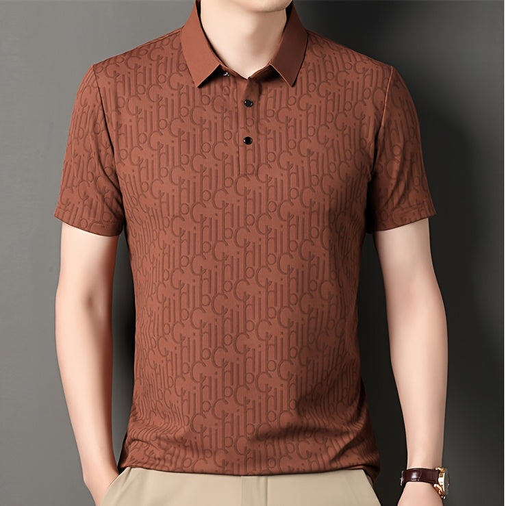 Men'S Casual Summer Short Sleeve T-Shirt with "Gil" Letter Print, Light Gray, Button-Up Collar, Medium Stretch Fabric, Regular Fit, Perfect for Weekend Outings, Relaxed Outing Shirt Letter Print Tee Medium Stretch Fabric