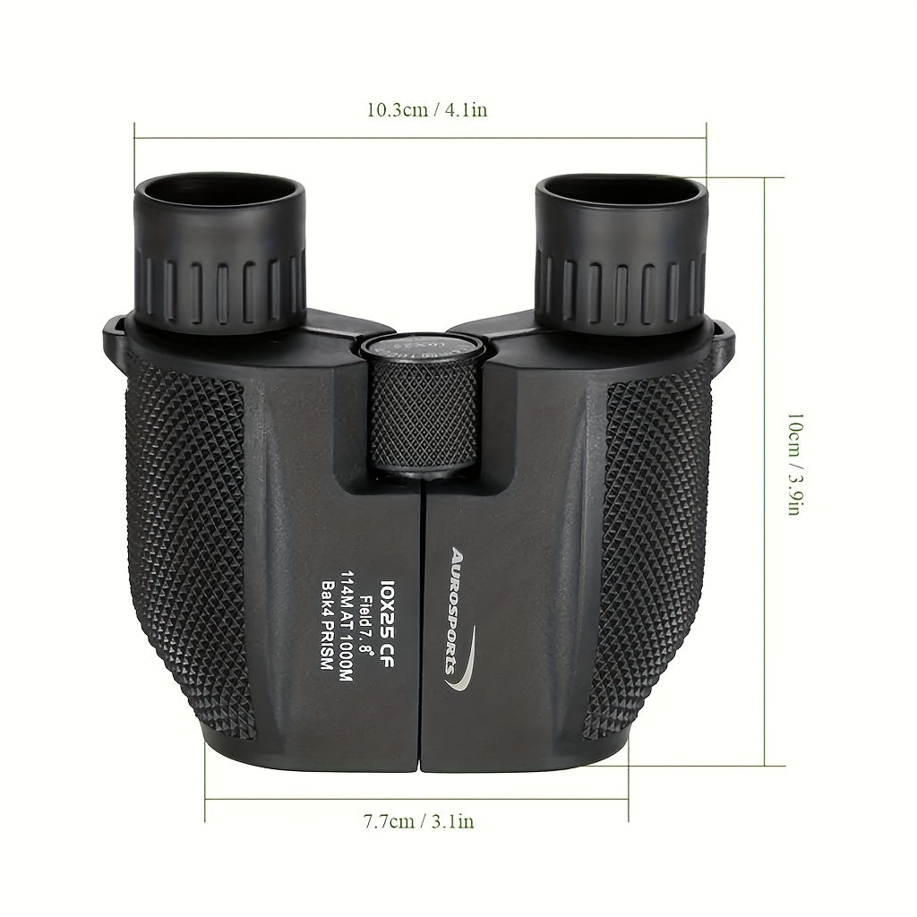 TD1025 Compact High-Quality Binoculars with 10x Magnification, 25mm Objective Lenses & Interchangeable Eyecups - Black Rubber Coated Optics for Bird Watching, Travel, Sports, Outdoor Observation, Binoculars for Bird Watching,
