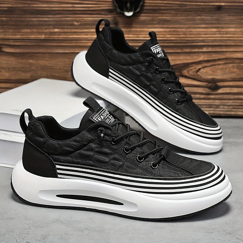 Men's Breathable Casual Sneakers - 2025 Spring New Design, Low-Top Elastic Lace-Up, Grey White PU Upper with Cushioned EVA Insole Durable PVC Sole for All-Season Outdoor Running, Gym, Daily Wear, Gym Shoes, Sleek Sporty D