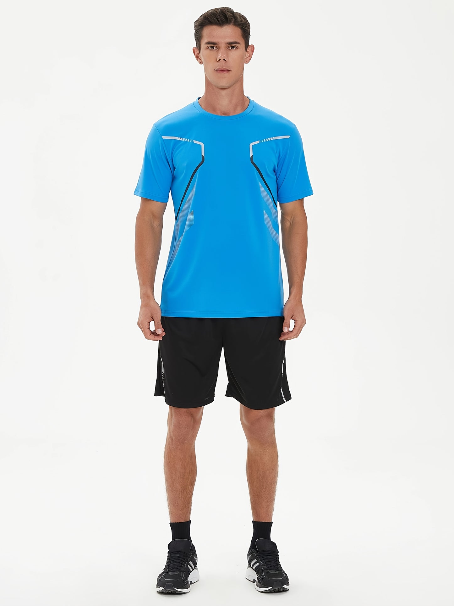 2pcs Men's Running Sportswear Set Summer Ice Sliky Fiber Fabric Quick-Dry Sweat-Absorbent Fitness Casual Short Sleeve Shorts Outfit