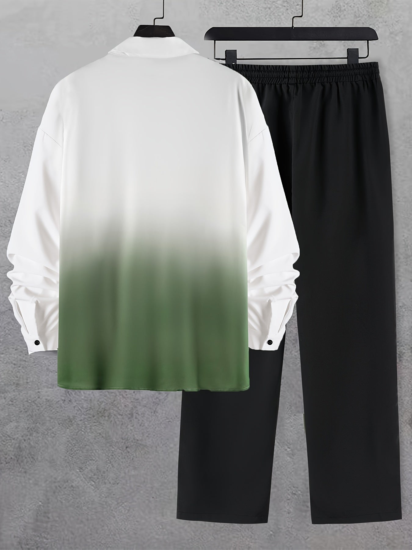 Men's Trendy Gradient Print Collar Long Sleeve Shirt and Pants Fashion Set