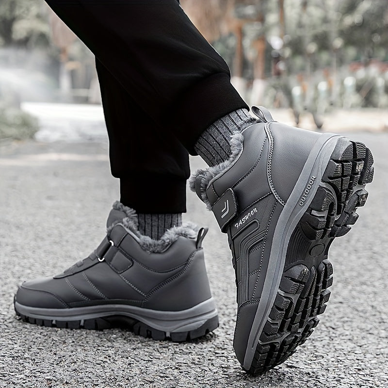 EKBN Men's Winter Plush Ankle Boots - Thermal Snow Shoes with TPR Traction Tread, -like Synthetic Upper & Plush, All-Terrain Outdoor Boots for Ice, Snow, Mud - Casual,, Cold Weather (Warm Ankle