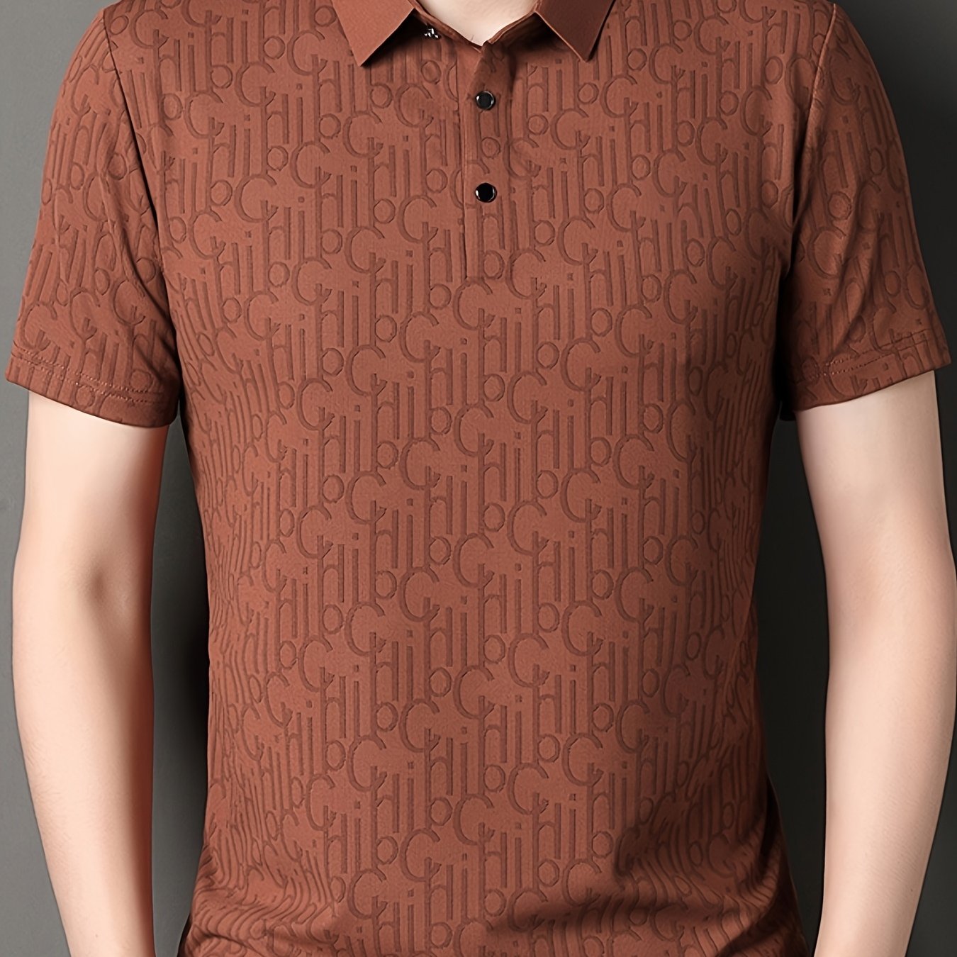 Men'S Casual Summer Short Sleeve T-Shirt with "Gil" Letter Print, Light Gray, Button-Up Collar, Medium Stretch Fabric, Regular Fit, Perfect for Weekend Outings, Relaxed Outing Shirt Letter Print Tee Medium Stretch Fabric
