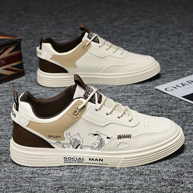 Everyday Comfort, Men's Fashionable Low-Top Skate Shoes - Comfortable, Non-Slip Casual Lace-Up Sneakers with Stylish "SPORT" Motif, Durable PU Upper PVC Sole, Perfect for Everyday Outdoor Activities