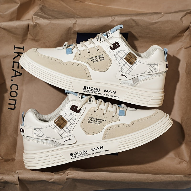 Men's Stylish Athletic Sneakers - Durable, Non-Slip, Thick Sole for Height Boost Shock Absorption, Casual Campus Trend, Versatile Lace-Up Design