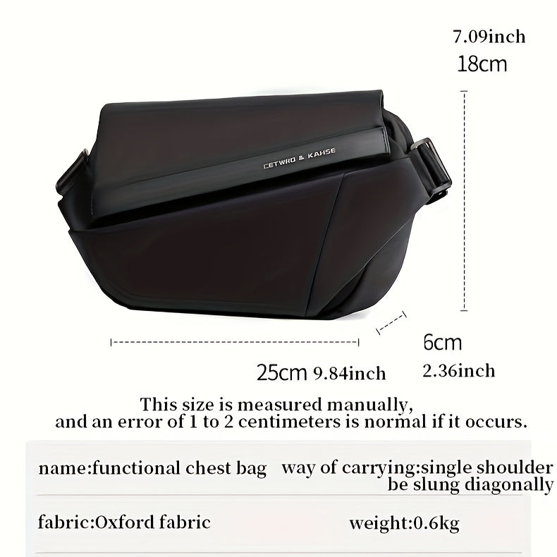 Men'S Sleek Black Crossbody Bag - Durable Oxford Material, Zippered Chest Bag with Adjustable Strap, Ideal for Commuting Cycling, Trendy Shoulder Bag for Men, Cycling Bag Trendy Shoulder Bag Functional Design, Small Crossbo