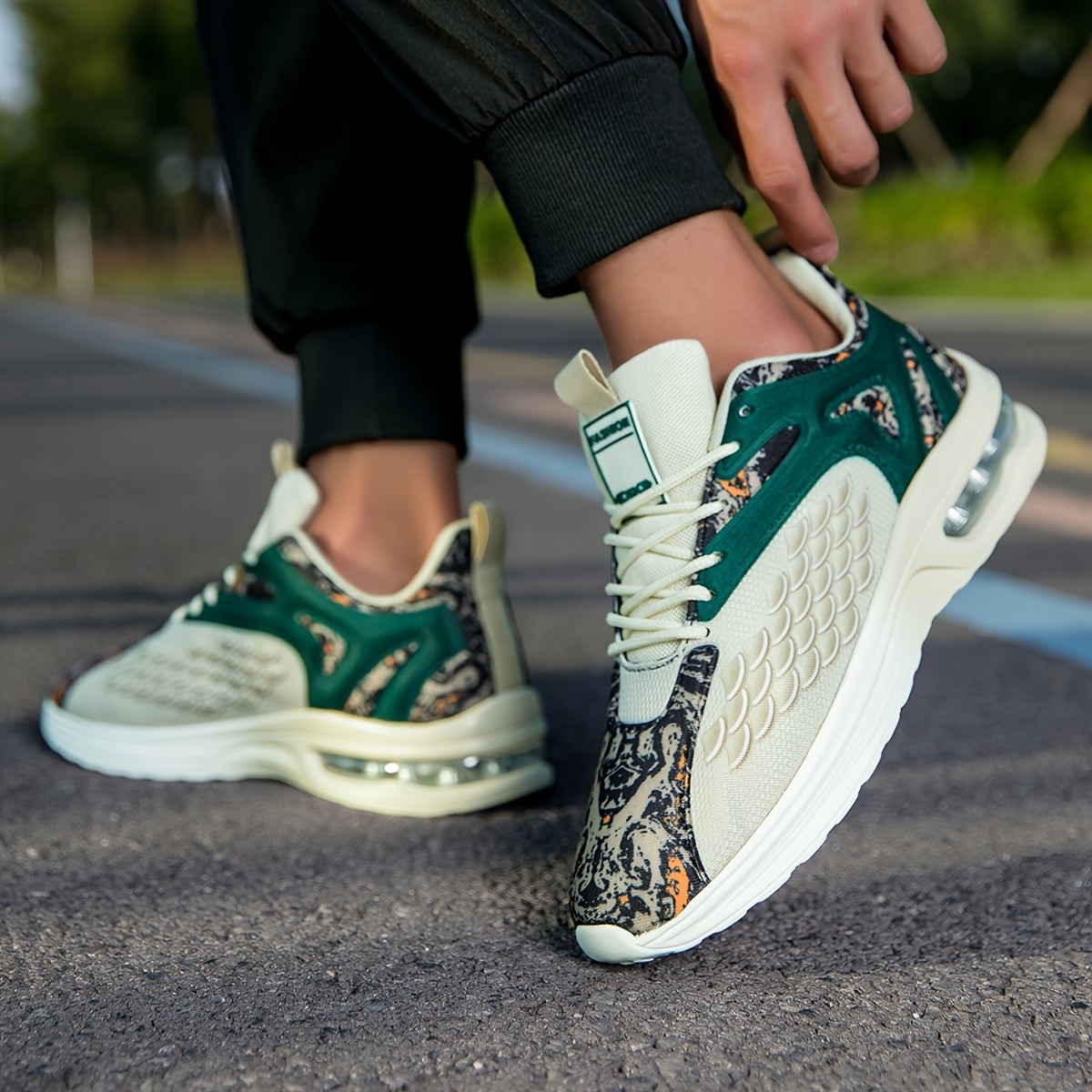 Men'S Stylish Athletic Sneakers - Breathable Mesh Upper, Lightweight Air Cushion Sole, Lace-Up Running Shoes with Tiger Design, Comfortable for Casual Training Wear