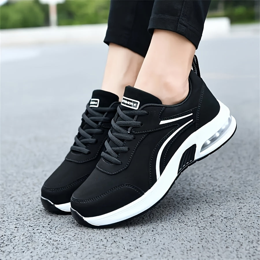 Women's Sneakers - Lightweight All-Season Gym Shoes, Cushioned Arch Support Non-Slip PU Outsole - Black Sneakers for Running, Casual, Office - Lace-Up Fitness Footwear with Minimalist Design, Ladies Sneakers, Everyday Comfo