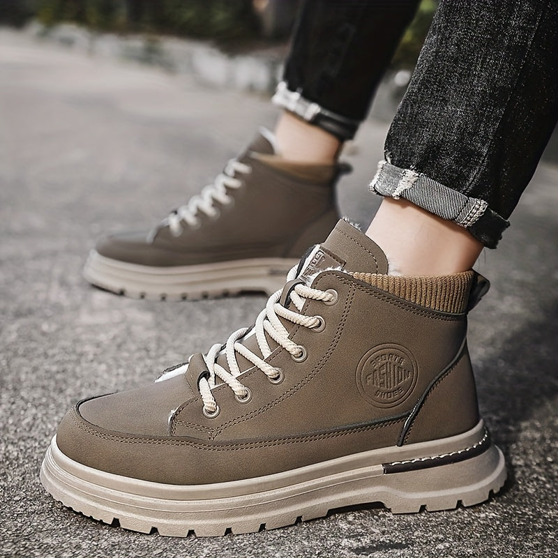 Men's Winter Snow Boots with -Like Collar & Thick Ankle - Upper, PVC Traction Tread, Lace-Up Ankle-High Trekking Boots for Ice, Snow, Hiking, - Warm Outdoor & Casual