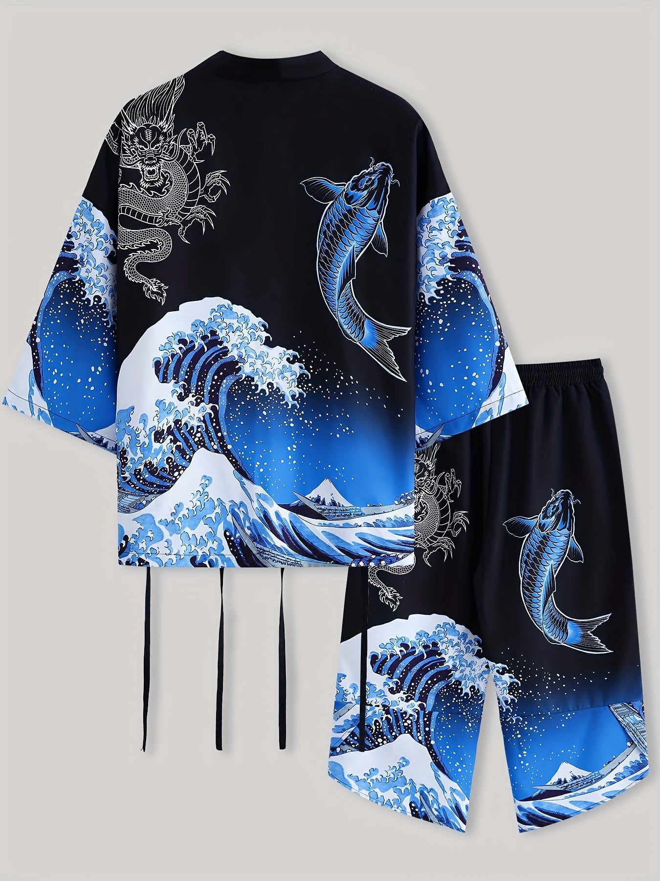 Men's Kimono Set with Carp Leaping Over the Dragon Gate Pattern