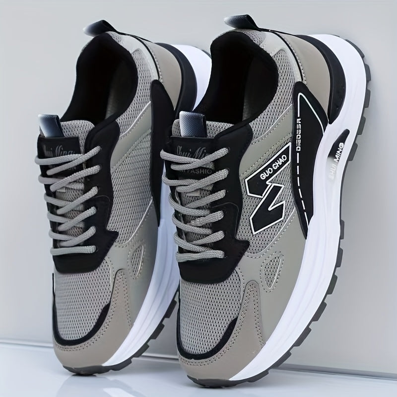 Men's Breathable Mesh Running Sneakers - Durable, Anti-Slip, Odor-Resistant Casual Shoes with Rubber Sole for Spring Fall, Low-Top Lace-Up Design in White, Black Green