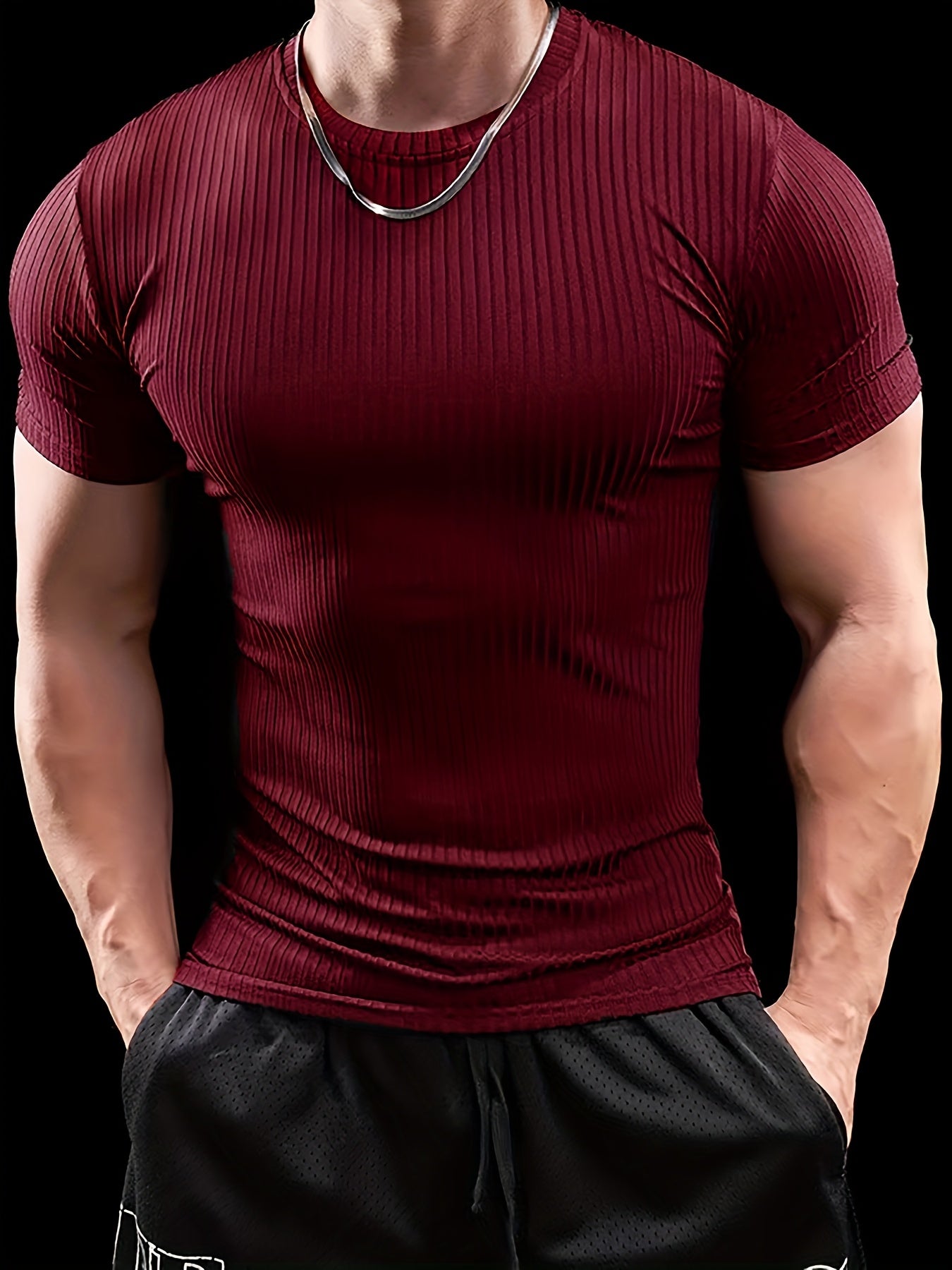 Men's Stretch Fit Short Sleeve T-Shirt - Breathable, Comfortable Polyester Blend, Solid Blue, Crew Neck, Casual Sporty Style for Spring/Summer