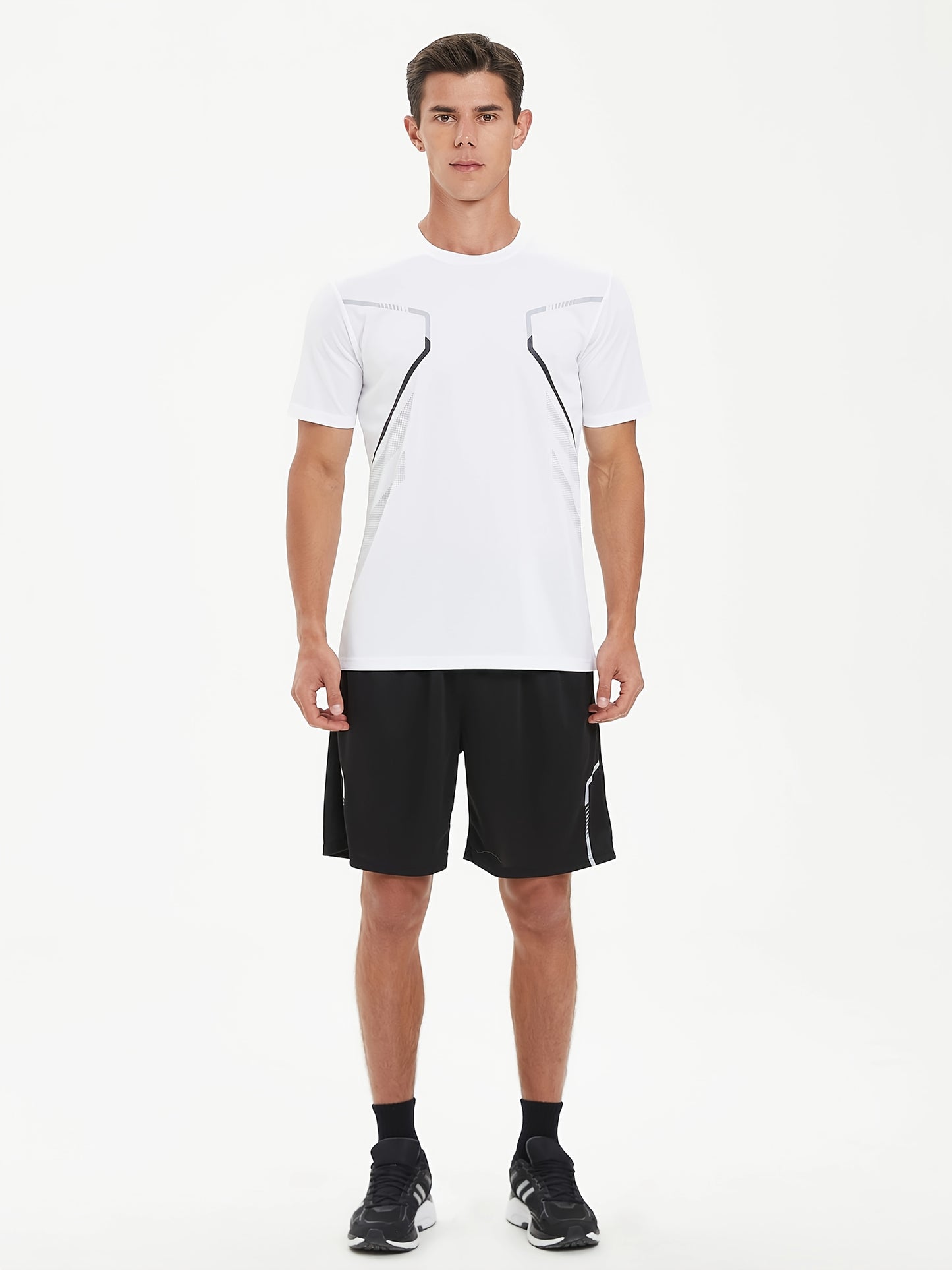 2pcs Men's Running Sportswear Set Summer Ice Sliky Fiber Fabric Quick-Dry Sweat-Absorbent Fitness Casual Short Sleeve Shorts Outfit