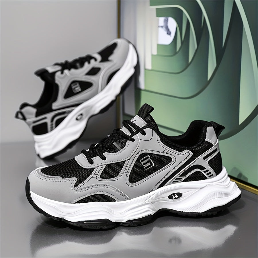 Men'S 2025 New Fashionable Low-Top Sneakers with Thick Sole - Non-Slip, Outdoor Casual Shoes for Teenagers and Young Adults, White and Golden Accents, All-Season Comfort, Casual Footwear Modern Sneaker Design Rubber Base