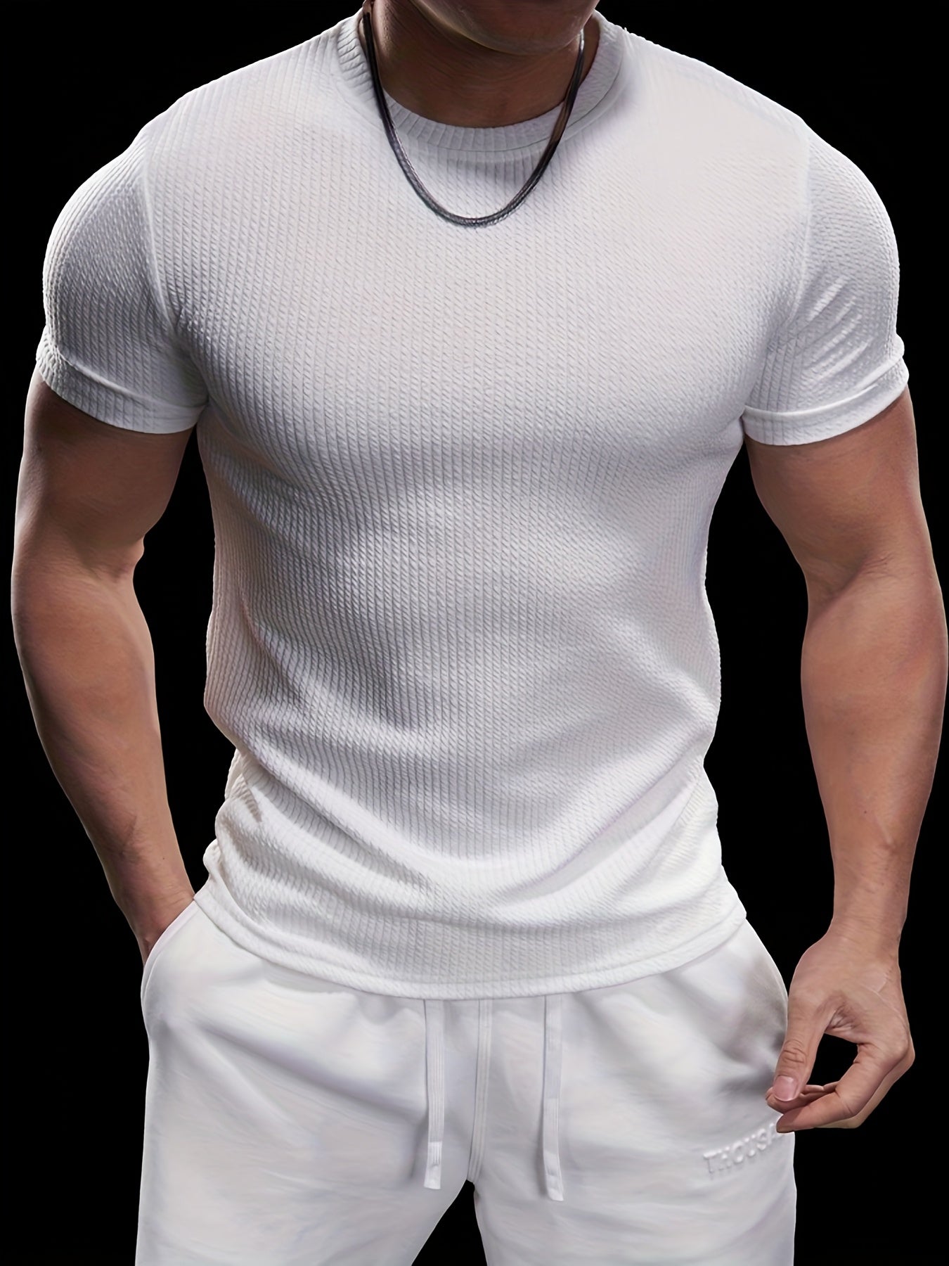 Men's Slim Fit Stretch Crew Neck Short Sleeve T-Shirt - Solid Color Black, Summer Casual Sporty Tee for Casual Attire