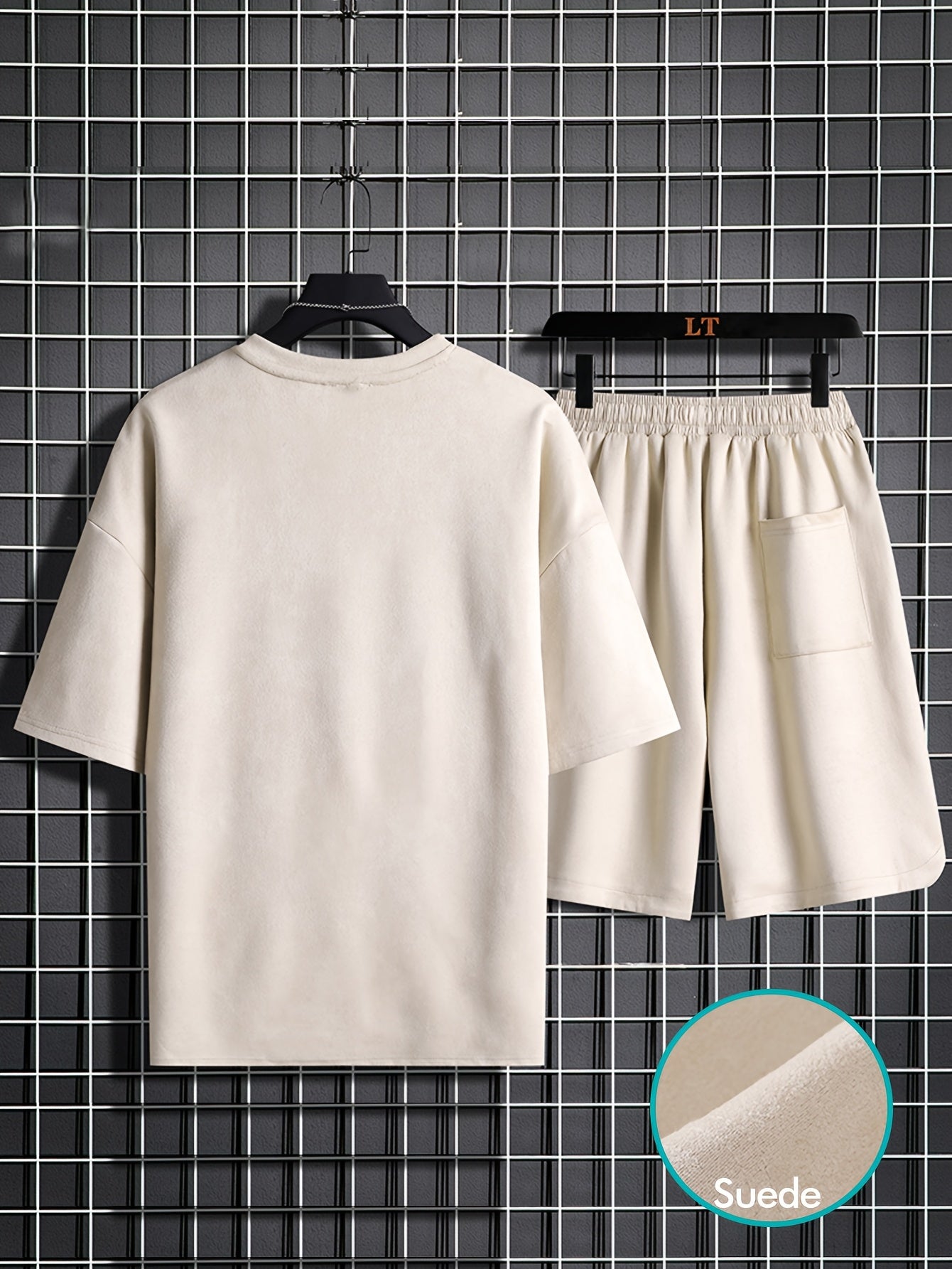 Two-piece Men's summer short-sleeve set, round-neck T-shirt, high-end solid color, half-sleeve, open-back hair clip, thin-fit shorts