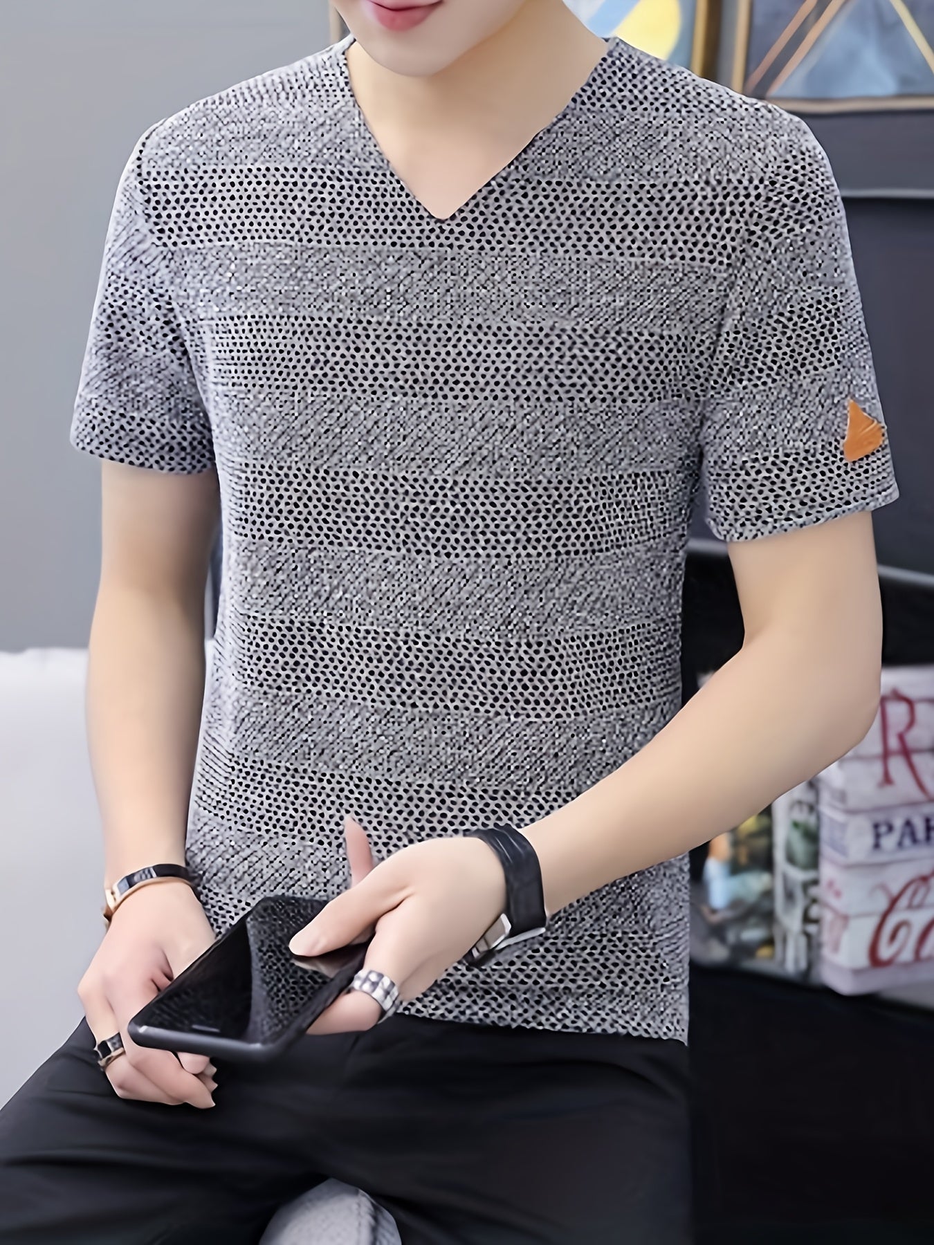 Men's Short-Sleeve T-Shirt Summer Hollow-Out Cool High-End Half Sleeve Breathable Non-See-Through