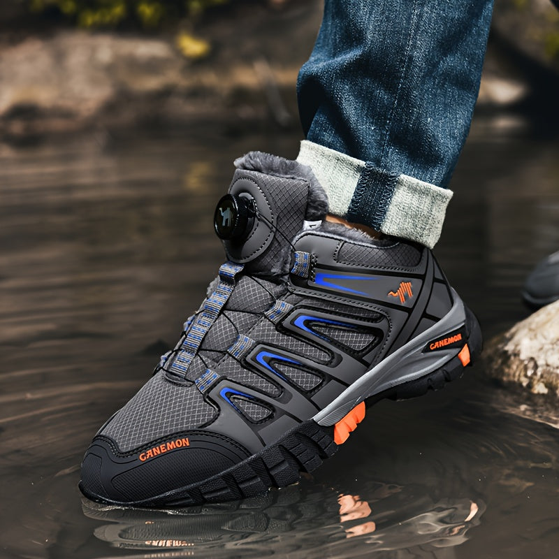 CANEMON Men's Winter Snow Shoes - Thermal Traction TPR Sole, Mid-Calf Height, djustable Strap & Buckles, Warm for Ice, Sports, Trekking - Black/Orange/White/Gray Cold-Weather Boots, Winter Boots For Men, Winter Shoes For Men,