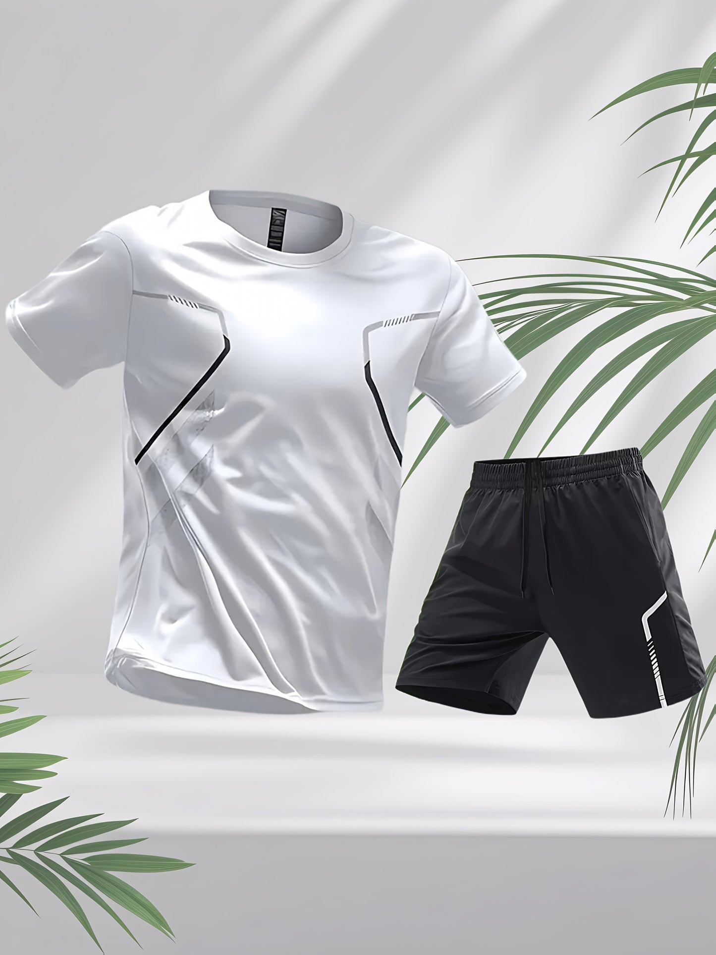 2pcs Men's Running Sportswear Set Summer Ice Sliky Fiber Fabric Quick-Dry Sweat-Absorbent Fitness Casual Short Sleeve Shorts Outfit
