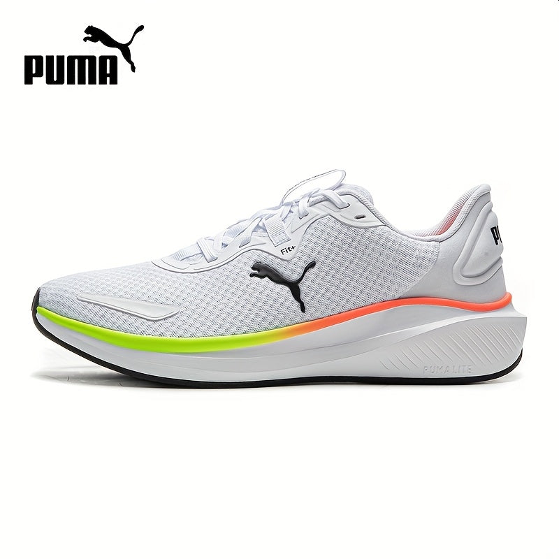 PUMA Unisex Sneakers - Low-Top Gym Sneakers in White/Black/Neon Green Accent - Breathable Fabric Upper Cushioned Rubber Sole - Lightweight Running Shoes for Men Women - Ideal for Training, Everyday Formal Wear, Sporty D