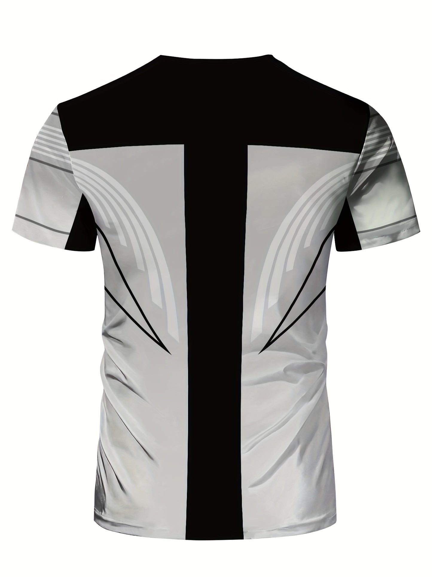 Men'S Slim Fit Breathable T-Shirt with Intricate Black White Geometric Print - Moisture-Wicking Polyester-Spandex Blend, Machine Washable, Round Neck Short Sleeve for Summer Casual Wear, Gym, Hiking Outdoor Activities