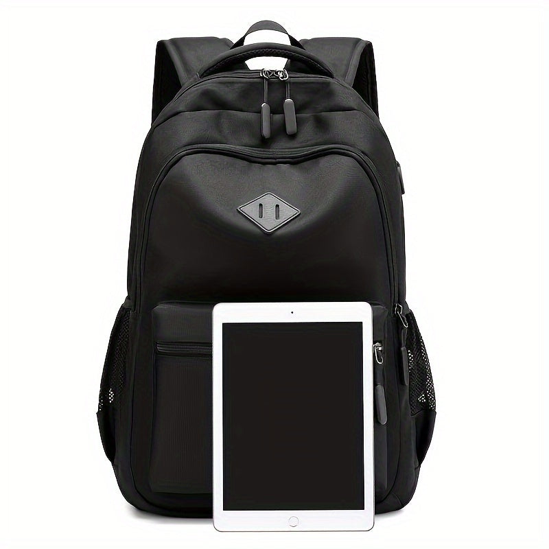 Stylish Black Nylon Backpack - Lightweight, High Quality, Large Capacity with Laptop Compartment, Adjustable Straps Mesh Pockets for School, Travel, and Work