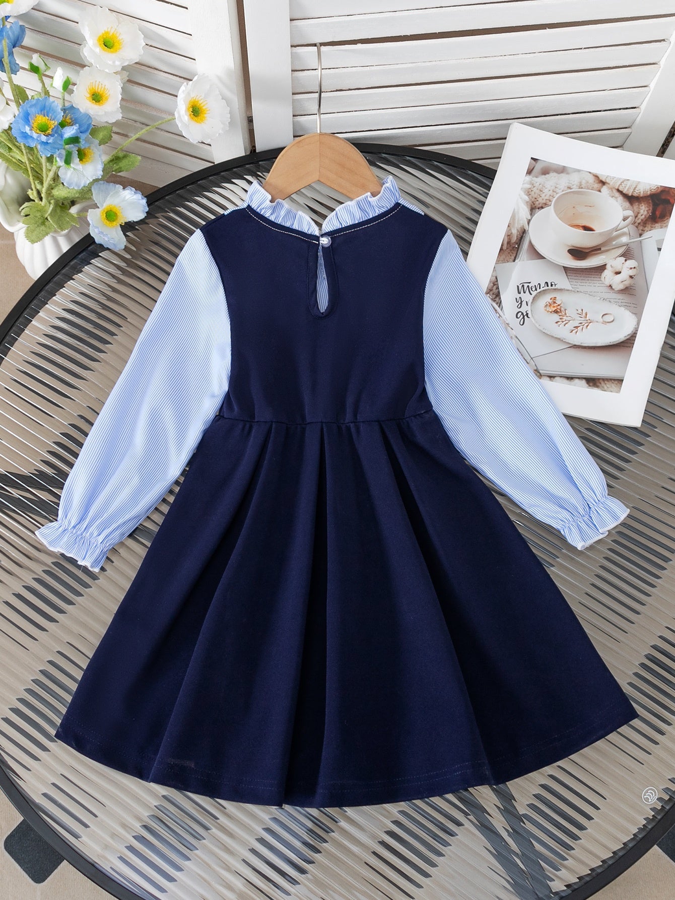 Preppy Stripe Bow Tie-Front Dress for Girls 12 and Under