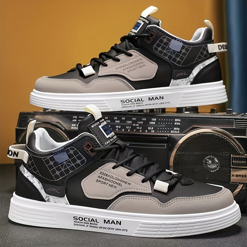 Men's High Top Lace Up Skateboard Shoes, Trendy Non Slip Casual Shoes For All Seasons Outdoor Walking Traveling Party