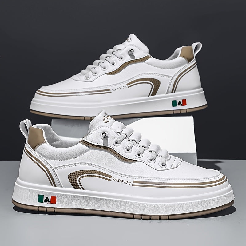 FC06 Men'S Casual Sneakers - Black White Low-Top Lace-Up Shoes with Italian Flag Design, Faux Cover Upper, Cushioned PVC Sole, Breathable Fabric Lining for All-Season Comfort, Everyday Footwear, Modern Sneakers, Fabric Line