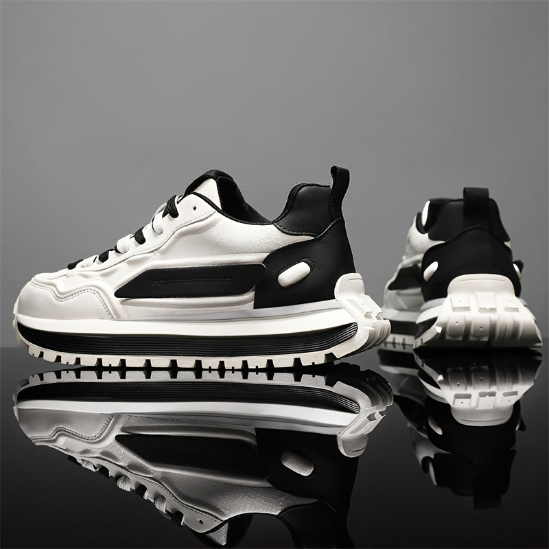 Men's Breathable Casual Sneakers - Trendy Low-Top Lace-Up Sneakers with Soft Rubber Sole, White Black Design for Spring/Summer, Perfect for Running and Casual Attire, Versatile Running Footwear Sporty Aesthetic Shoes Co