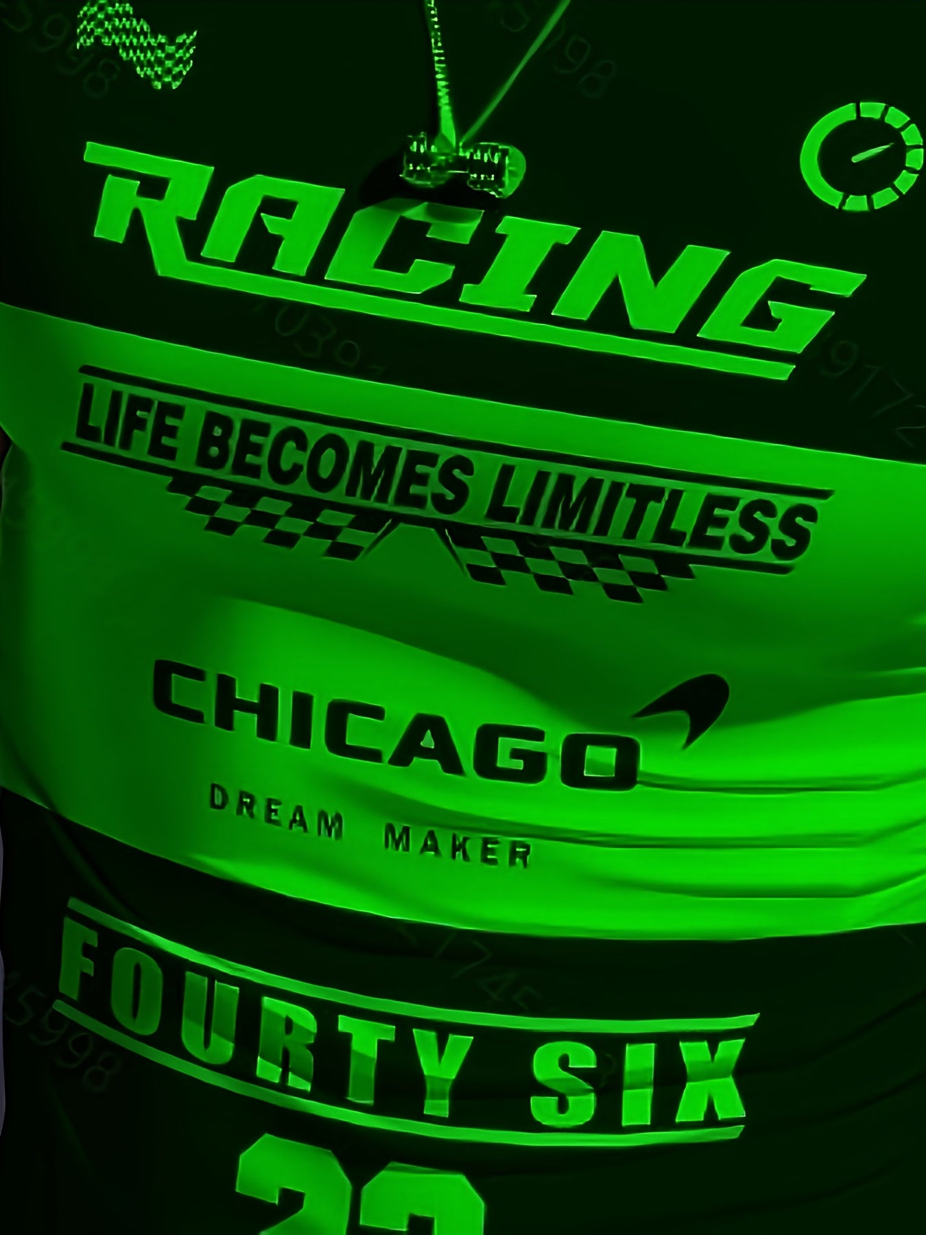 Men'S Racing Graphic T-Shirt - Bold Neon Green Black Racing Car Design, Lightweight Breathable Fabric for Motorsport Events, Casual Streetwear - Chicago Dream Maker Inspired Casual Attire, Racing Jersey, Event Apparel, Spor