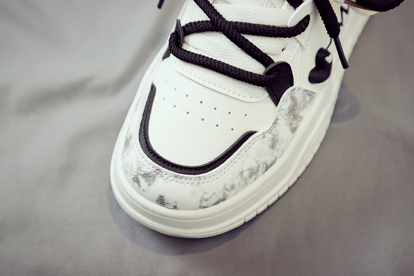 Women's White Mid-Top Sneakers with Bear Heart Stripes Design - PU Cover Upper, Thick Cushioned PVC Sole - Trendy Casual Shoes for All-Season Comfort