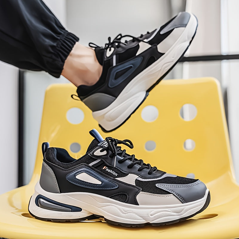 Men's Fashion Sneakers - White/Black/Brown PU Upper, Breathable Fabric Lining Cushioned EVA Insole, Durable PVC Sole, Lace-Up Mid-Top Design for All-Season Casual Daily Wear, High Top Sneakers, Versatile Footwear, Modern